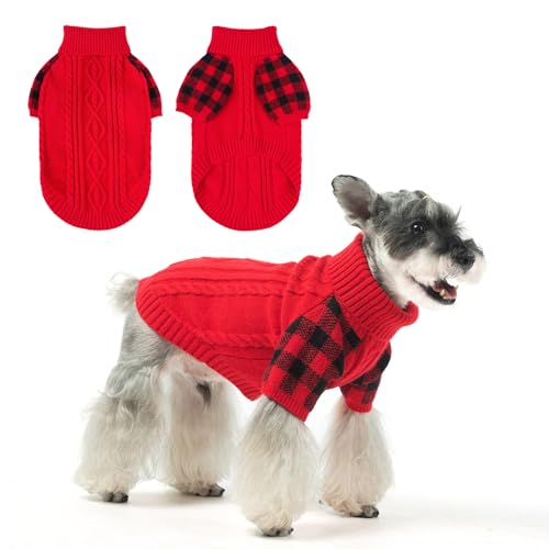 BEAUTYZOO Hundepullover für kleine Hunde, Mädchen, kleine Hunde, warmer Weihnachtspullover, dicker Rollkragenpullover, Hundekleidung, Zopfstrickwaren im Winter für Welpen, Chihuahua, Yorkie, von BEAUTYZOO