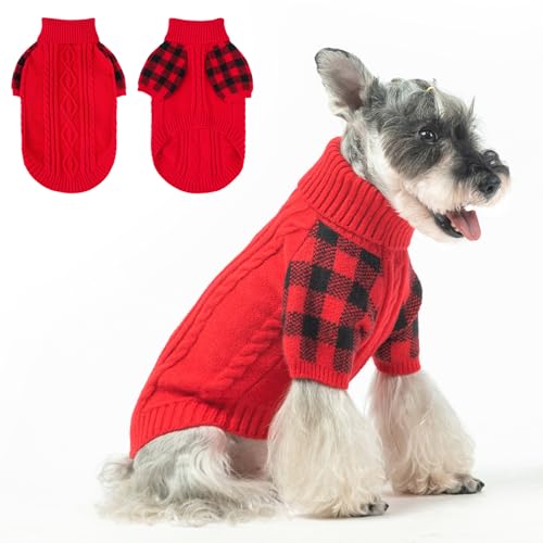 BEAUTYZOO Pullover für kleine Hunde, klassischer Rollkragenpullover, Zopfmuster, dicke Hundekleidung für kaltes Wetter, für kleine und mittelgroße Hunde, Welpen, Mädchen, Jungen, Rot, Größe S von BEAUTYZOO