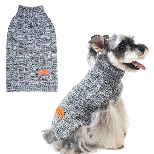 BEAUTYZOO Pullover für kleine Hunde – Rollkragen-Pullover, klassischer Zopfstrick, flauschiger Wintermantel, Hunde, kaltes Wetter, Kleidung für kleine, mittelgroße Hunde, Jungen (Retro-Grau, M) von BEAUTYZOO