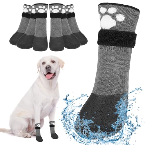 BEAUTYZOO Rutschfeste Hundeschuhe und Pfotenschutz für heißen Gehweg, um Lecken zu verhindern, wasserdichte Hundeschuhe für kleine, mittelgroße und große ältere Hunde, 6 Stück Griffsocken, von BEAUTYZOO