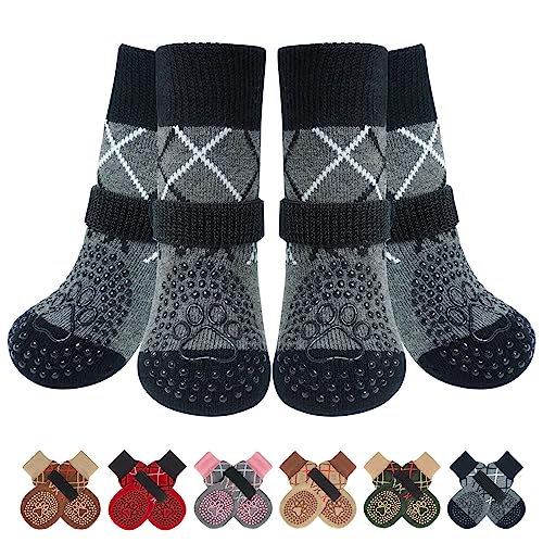 BEAUTYZOO Hundesocken Anti Rutsch, Doppelseitige Hundesocken Leckschutz mit Klettverschluss Riemen für Innenbereich Pfotenschutz für Hunde, Schuhe für Kleine, Mittlere und Große Hunde, 6er-Set von BEAUTYZOO