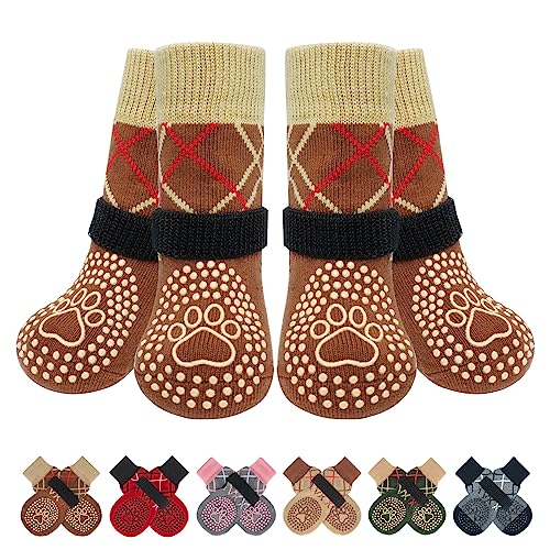 BEAUTYZOO Hundesocken Anti Rutsch, Doppelseitige Hundesocken Leckschutz mit Klettverschluss Riemen für Innenbereich Pfotenschutz für Hunde, Schuhe für Kleine, Mittlere und Große Hunde, 6er-Set von BEAUTYZOO