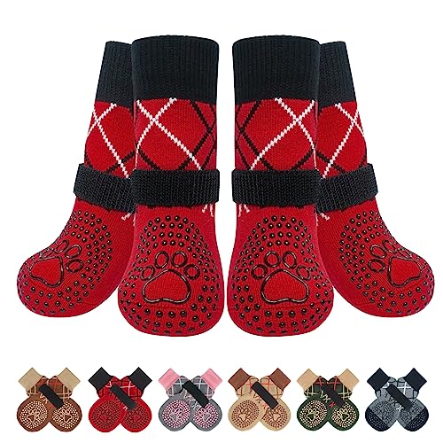 BEAUTYZOO Hundesocken Anti Rutsch, Doppelseitige Hundesocken Leckschutz mit Klettverschluss Riemen für Innenbereich Pfotenschutz für Hunde, Schuhe für Kleine, Mittlere und Große Hunde, 6er-Set von BEAUTYZOO