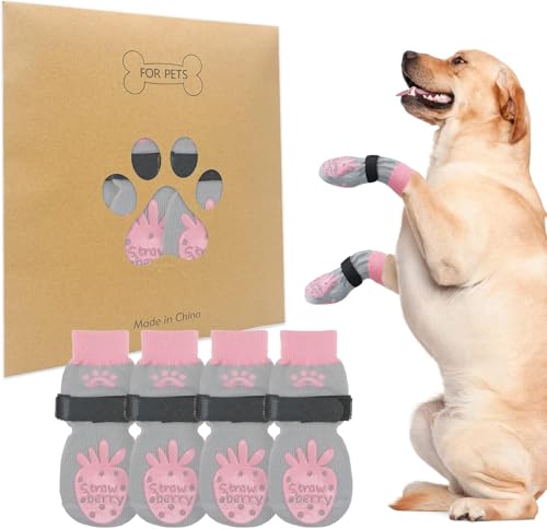 BEAUTYZOO Rutschfeste Hundesocken für Hartholzböden, klein, mittel, groß, Senioren, alte Hunde, Pfotenschutz, 2 Paar – Traktionskontrolle, rutschfeste Welpen-Socken verhindern Lecken, Anti-Verdrehung von BEAUTYZOO