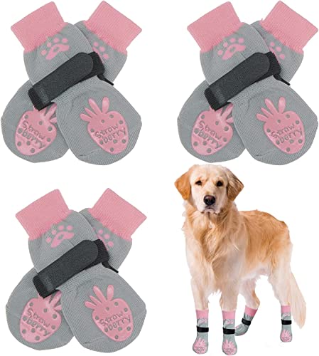 BEAUTYZOO Rutschfeste Hundesocken, Hundeschuhe für heiße/kalte Gehwege, Pfotenschutz mit Griffen, 3 Paar für Welpen, kleine, mittelgroße und große ältere Hunde, Hundesocken gegen Lecken und von BEAUTYZOO