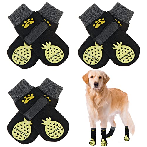 BEAUTYZOO Rutschfeste Pfotenschutz-Hundesocken mit elastischen, verstellbaren Riemen, 3 Paar, Traktionskontrolle, rutschfest, für den Innenbereich, Holzbodenschutz für große, mittelgroße und kleine Hunde von BEAUTYZOO