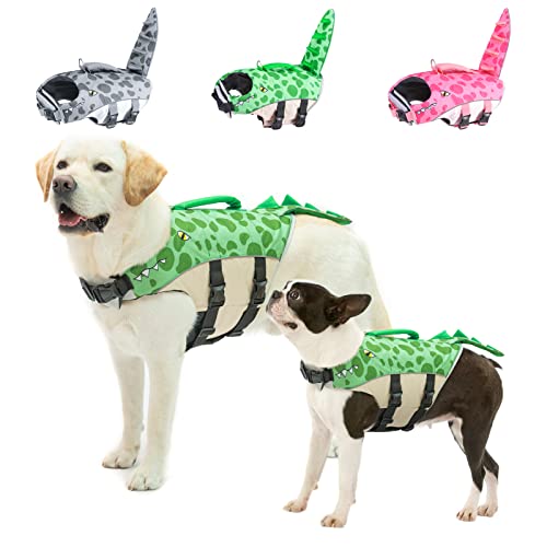 BEAUTYZOO Schwimmweste für Hunde, klein, mittel, groß zum Schwimmen/Bootfahren, Alligator-Hundeschwimmweste für französische Bulldogge, Welpen, Hai, Ripstop, Hunde-Badeanzüge für Pool und Strand, M von BEAUTYZOO