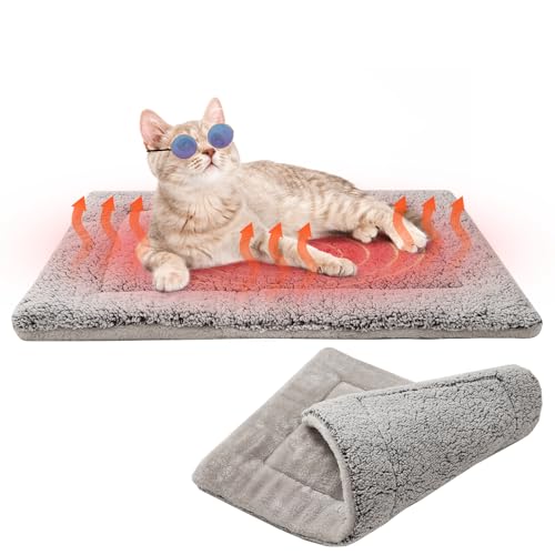 BEAUTYZOO Selbstwärmendes Katzenbett, selbstheizende Katzenunterlage, 71,1 x 48,3 cm, doppelseitig, thermisch beheizt, für drinnen und draußen, Haustiere mit rutschfester Unterseite, waschbar, Grau von BEAUTYZOO