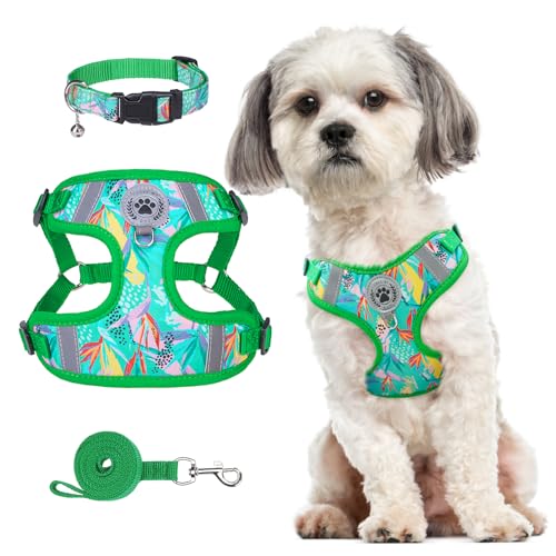 BEAUTYZOO Step in Hundegeschirr Halsband Leine Set für kleine, mittelgroße und große Hunde, reflektierende Hundeweste, kein Ziehen, verstellbar, weiches Netz, gepolstert, Haustierzubehör von BEAUTYZOO