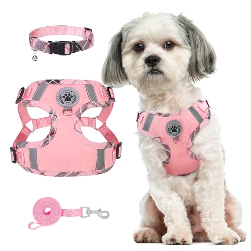 BEAUTYZOO Step in Hundegeschirr mit Leine, Set für kleine, mittelgroße und große Hunde, reflektierende Hundeweste, kein Ziehen, verstellbar, weiches Netz, gepolstert, Haustierzubehör, Rosa, S von BEAUTYZOO