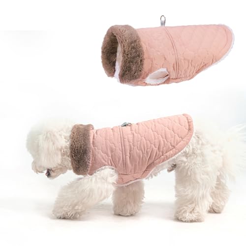 BEAUTYZOO Winter-Hundemantel mit integriertem Geschirr, warme Hundejacke, gepolstert, Fleece, kaltes Wetter, winddicht, wasserdicht, Schneejacken, Kleidung für kleine, mittelgroße Hunde, Welpen, Rosa, von BEAUTYZOO