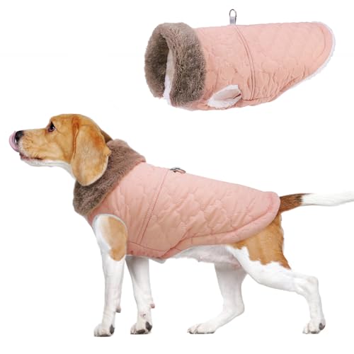 BEAUTYZOO Turndown Hunde-Wintermantel, Hundejacke mit Fleece gepolstert mit integriertem Geschirr, wasserdichte Hundekleidung, Pufferweste, Rollkragen, Haustierbekleidung für kleine, mittelgroße und von BEAUTYZOO