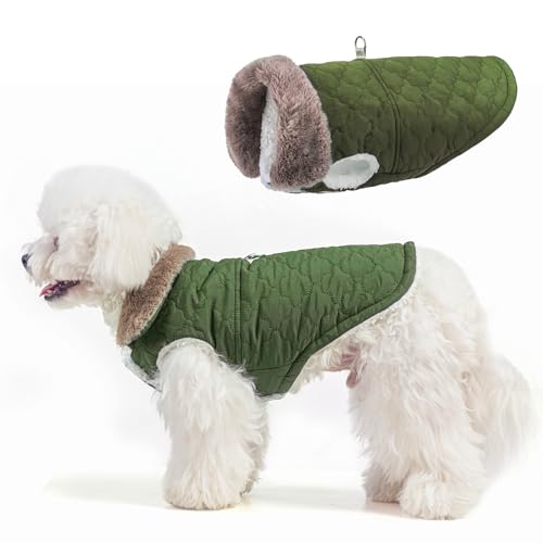 BEAUTYZOO Turndown Hunde-Wintermantel, Hundejacke mit Fleece gepolstert mit integriertem Geschirr, wasserdichte Hundekleidung, Pufferweste, Rollkragen, Haustierbekleidung für kleine, mittelgroße und von BEAUTYZOO