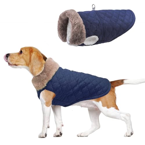 BEAUTYZOO Turndown Hunde-Wintermantel, Hundejacke mit Fleece gepolstert mit integriertem Geschirr, wasserdichte Hundekleidung, Pufferweste, Rollkragen, Haustierbekleidung für kleine, mittelgroße und von BEAUTYZOO