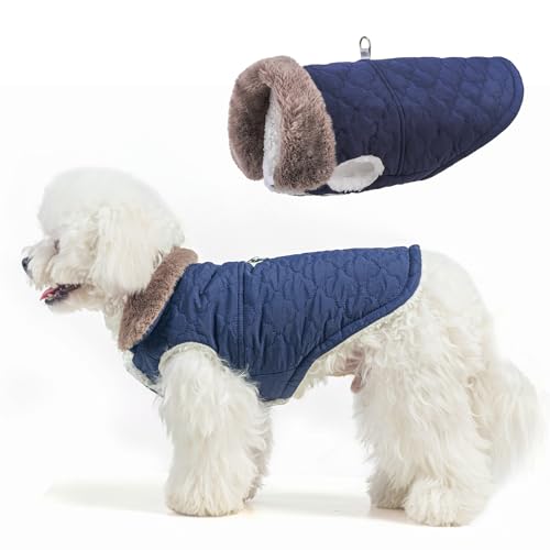 BEAUTYZOO Turndown Hunde-Wintermantel, Hundejacke mit Fleece gepolstert mit integriertem Geschirr, wasserdichte Hundekleidung, Pufferweste, Rollkragen, Haustierbekleidung für kleine, mittelgroße und von BEAUTYZOO