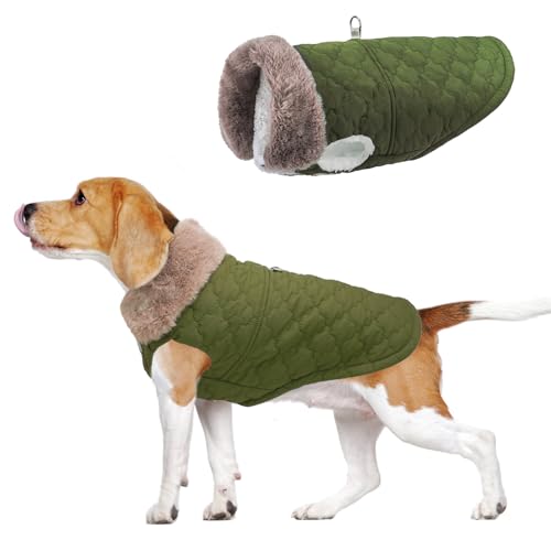 BEAUTYZOO Turndown Hunde-Wintermantel, Hundejacke mit Fleece gepolstert mit integriertem Geschirr, wasserdichte Hundekleidung, Pufferweste, Rollkragen, Haustierbekleidung für kleine, mittelgroße und von BEAUTYZOO