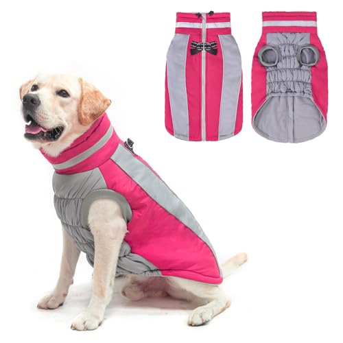 BEAUTYZOO Warmer Hunde-Wintermantel mit Geschirr, wasserdichte Hundejacken für kleine, mittelgroße und große Hunde, winddicht, reflektierend, Fleece-Pufferweste, Winter-Hundekleidung, Outfit von BEAUTYZOO