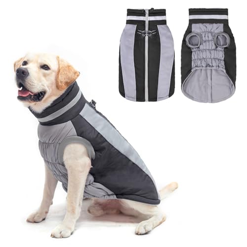 BEAUTYZOO Warmer Hunde-Wintermantel mit Geschirr, wasserdichte Hundejacken für kleine, mittelgroße und große Hunde, winddicht, reflektierend, Fleece-Pufferweste, Winter-Hundekleidung, Outfit von BEAUTYZOO