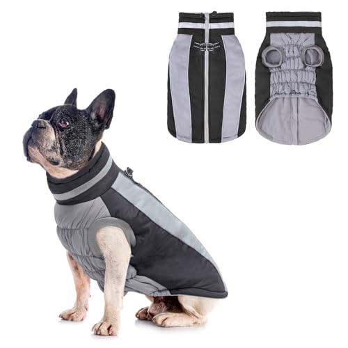 BEAUTYZOO Warmer Hunde-Wintermantel mit Geschirr, wasserdichte Hundejacken für kleine, mittelgroße und große Hunde, winddicht, reflektierend, Fleece-Pufferweste, Winter-Hundekleidung, Outfit von BEAUTYZOO