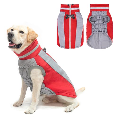 BEAUTYZOO Warmer Hunde-Wintermantel mit Geschirr, wasserdichte Hundejacken für kleine, mittelgroße und große Hunde, winddicht, reflektierend, Fleece-Pufferweste, Winter-Hundekleidung, Outfit von BEAUTYZOO