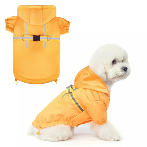 BEAUTYZOO Hunde-Regenmantel mit integriertem Geschirr für kleine mittelgroße Hunde und Welpen, Jungen und Mädchen, Hunderegenjacke mit Kapuze, Zupfponcho, wasserdicht, reflektierend, Hundekleidung für von BEAUTYZOO