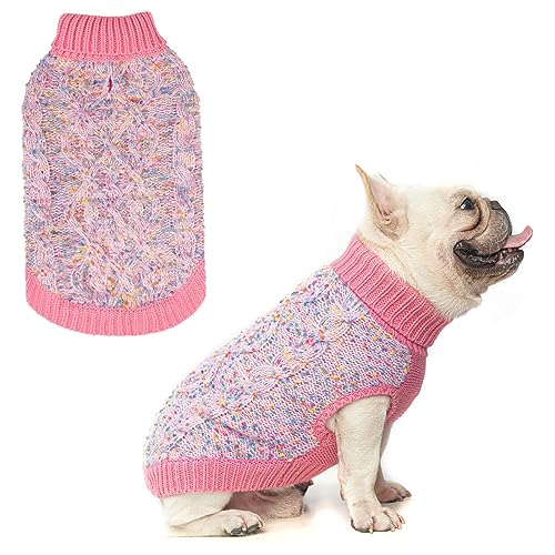 BEAUTYZOO Zopfstrickpullover für kleine Hunde, Farbblock mit flauschigem Faden, gestrickter Rollkragenpullover mit Punkten in einer Vielzahl von Farben, für kleine und mittelgroße Hunde, von BEAUTYZOO