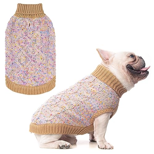 BEAUTYZOO Zopfstrickpullover für kleine Hunde, Farbblock mit flauschigem Faden, gestrickter Rollkragen, Hundestrickwaren mit Punkten in einer Vielzahl von Farben für kleine, mittelgroße Hunde, Herbst von BEAUTYZOO