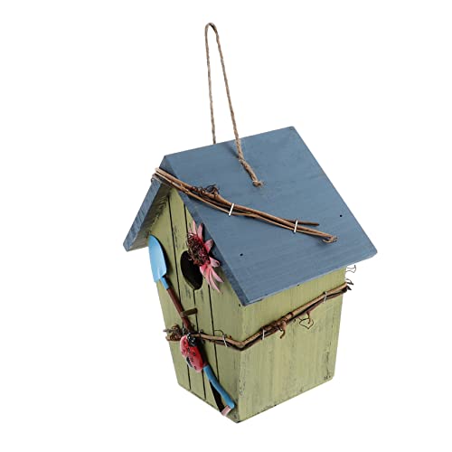 BEBEMOKO Blaues Dach Holz Vogelhaus Vogelhaus Vogelunterstand mit hängendem Design Ideale Vogelfutterstation und Gartendekoration für Vogelbeobachtung und Basteln von BEBEMOKO