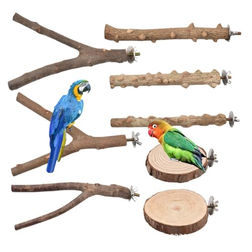 8 x Vogel-Sitzstange aus Naturholz, Ständer für Papageien, Sittiche, Schleifkratzer für kleine Papageien, Spielzeug, Vogelkäfig, Kletterspielzeug von BEBIKR