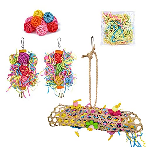 BEBIKR 5 Stück Papageienkäfig-Spielzeug, Rattan-Ball, Kauspielzeug, Futtersuche, Hängespielzeug für kleine Vögel, Papageien, Kakadus, Aras, Vogelspielzeug von BEBIKR