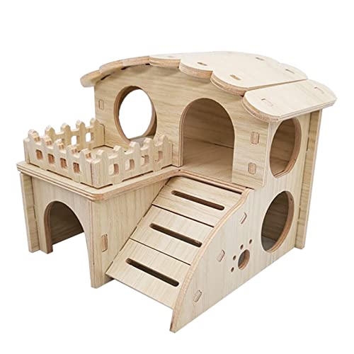 BEBIKR Hamsterhaus aus Holz, zweilagig, Käfig für Spielraum, kleine Haustiere, Spielzeug für Zwerg, Chinchilla, Hamster, Hecke, Zwerghamster Zubehör von BEBIKR