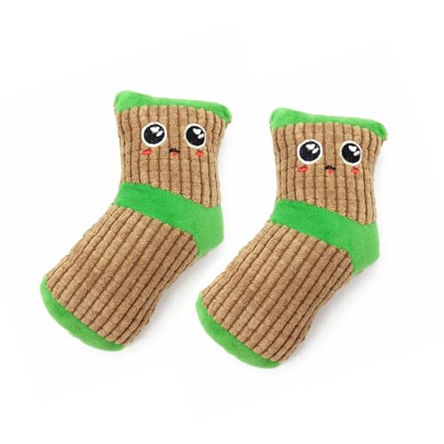 BECHANMIG Quietschendes Hundespielzeug, gefüllte Socken, Kauspielzeug, bissfest, interaktives Plüschspielzeug für kleine Hunde, Braun, 2 Stück von BECHANMIG