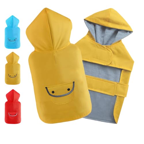 BECNBEAU Regenmantel für Hunde, wasserdicht, Regenjacke, Poncho, Regenbekleidung, Kapuze, doppellagig, warmes Futter, Loch für die Leine, verstellbar, für kleine und mittelgroße Hunde, reflektierende von BECNBEAU