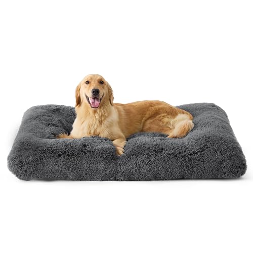 BEDSURE Flauschiges Hundebett Grosse Hunde - 104x74x8 cm Hundebett waschbar für große Hunde, rutschfeste Unterseite, plüsch Hundekissen Grosse Hunde, Dunkelgrau von BEDSURE