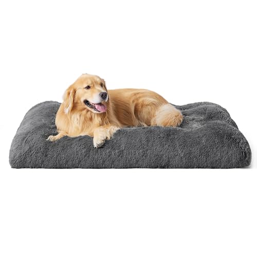 BEDSURE Flauschiges Hundebett Grosse Hunde - 121x76x8 cm Hundebett waschbar für große Hunde, rutschfeste Unterseite, plüsch Hundekissen Grosse Hunde, Dunkelgrau von BEDSURE