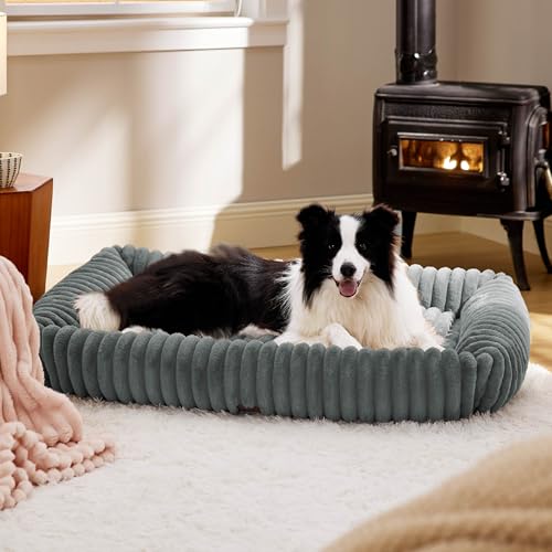 BEDSURE Hundebett flauschig Grosse Hunde - 109x76x20 cm Cord Fleece Hundesofa waschbar Hundebetten hoher Rand,grau von BEDSURE