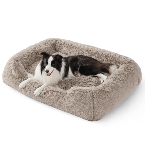 BEDSURE Hundebett flauschig Grosse Hunde - 120x90x25cm Hundebett XL waschbar für Grosse Hunde, quadratisches kuschelbett mit weich Rand und Rutschfester Boden, Kamel von BEDSURE