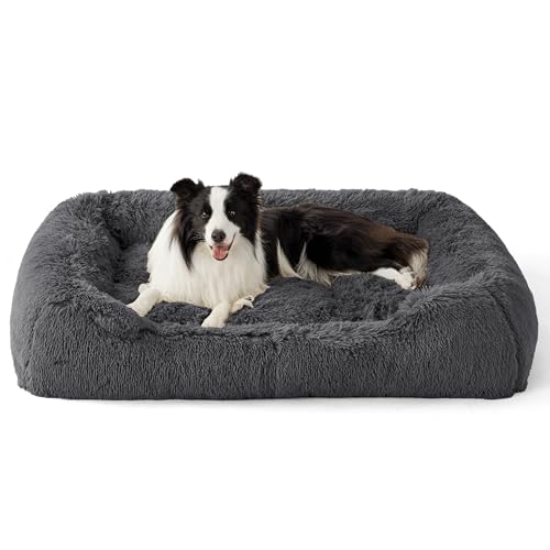 BEDSURE Hundebett flauschig Grosse Hunde - 120x90x25cm Hundebett XL waschbar für Grosse Hunde, quadratisches kuschelbett mit weich Rand und Rutschfester Boden, grau von BEDSURE