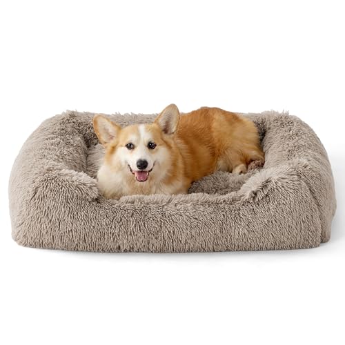 BEDSURE Hundebett flauschig Grosse Hunde - 91x68x18cm Hundebett waschbar für Grosse Hunde, quadratisches kuschelbett mit weich Rand und Rutschfester Boden, Kamel von BEDSURE