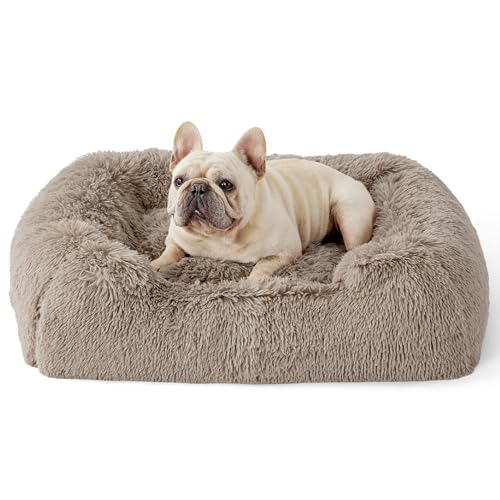 BEDSURE Hundebett flauschig mittelgroße Hunde - 76x61x18cm Hundebett waschbar für mittlere Hunde, quadratisches kuschelbett mit weich Rand und Rutschfester Boden, Kamel von BEDSURE