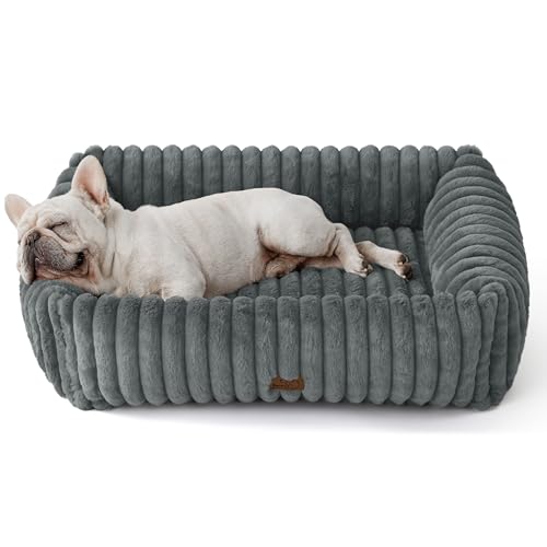 BEDSURE Hundebett flauschig mittelgroße Hunde - 76x61x20 cm Cord Fleece Hundesofa waschbar Hunde betten hoher Rand,grau von BEDSURE