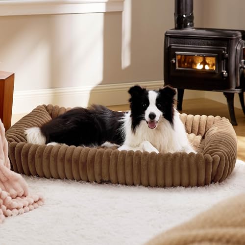 BEDSURE Hundebett flauschig mittelgroße Hunde - 76x61x20 cm Cord Fleece Hundesofa waschbar Hundebetten hoher Rand,braun von BEDSURE