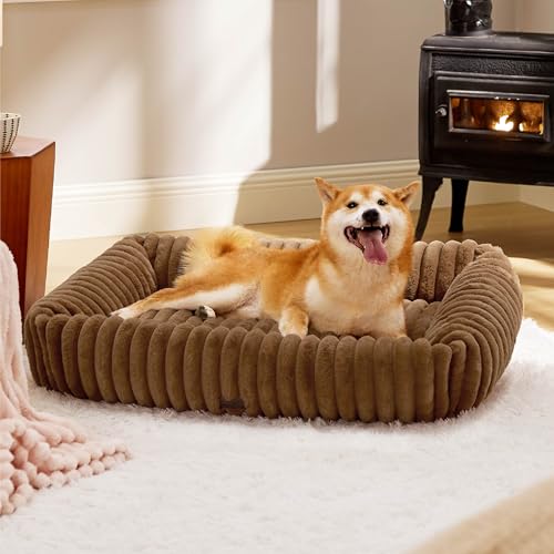 BEDSURE Hundebett flauschig mittelgroße Hunde - 91x68x20 cm Cord Fleece Hundesofa waschbar Hundebetten hoher Rand,braun von BEDSURE