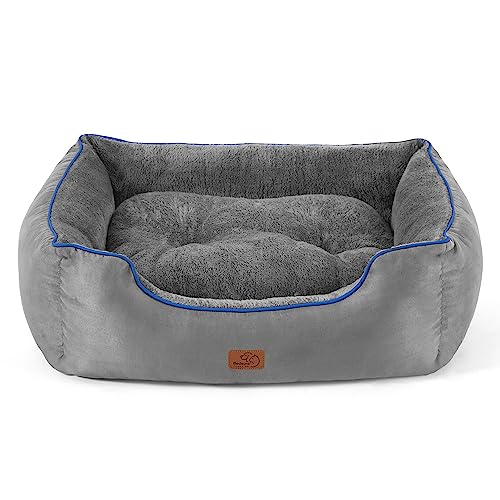 BEDSURE Hundebett kleine Hunde Hundekorb - 63x53x20cm Hundekörbchen waschbar für große Katzen oder kleine Hunde, quadratisches kuschelbett mit weich Rand und zweiseitig Innenkissen, grau von BEDSURE