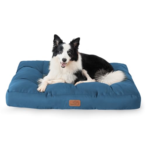 BEDSURE Hundekissen Grosse Hunde waschbar - 120x90cm hundematratze wasserdicht XXL für große, mittelgroße Hunde Outdoor gepolstert Hundematte Dunkles blau in 10cm Höhe, XL Kühlmatte für Haustiere von BEDSURE