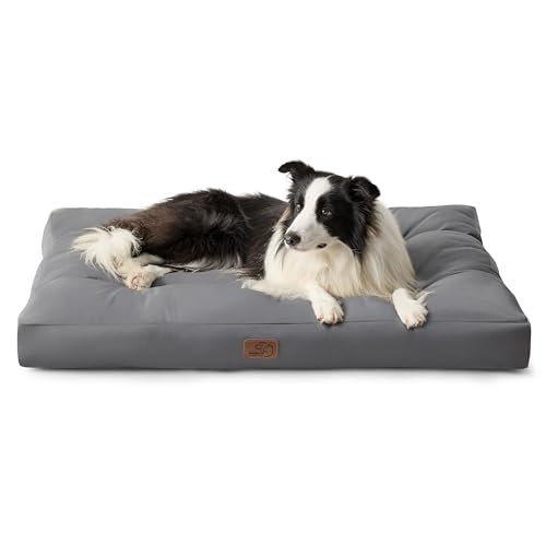 BEDSURE Hundekissen Grosse Hunde waschbar - 120x90cm hundematratze wasserdicht XXL für große, mittelgroße Hunde Outdoor gepolstert Hundematte dunkelgrau in 10cm Höhe, XL Kühlmatte für Haustiere von BEDSURE