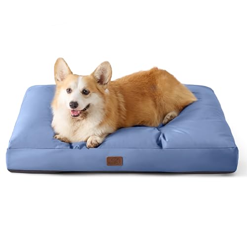 BEDSURE Hundekissen kleine Hunde waschbar - 76x50cm Hundebett wasserdicht M für kleine, mittelgroße Hunde gepolstert Hundematte Blau Gewaschen in 10cm Höhe von BEDSURE