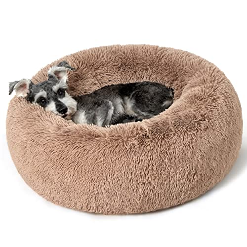 BEDSURE Katzenbett waschbar Flauschiges Katzenbett - Ø 50 cm Katzenschlafplatz für Katzen, plüsch Katzenkissen rund Kuschelbett, Kamel von BEDSURE