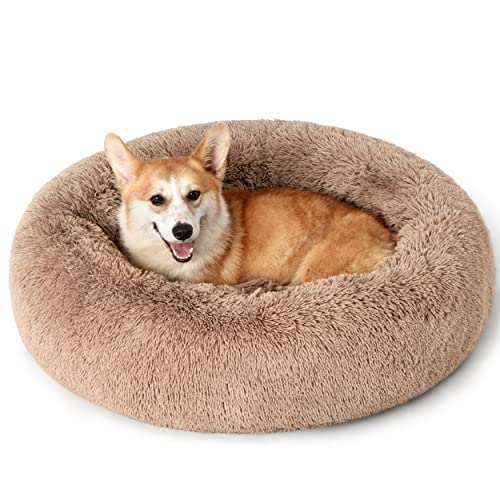 BEDSURE Katzenbett waschbar Flauschiges Katzenbett - Ø 60 cm Katzenschlafplatz für Katzen und kleine Hunde, plüsch Katzenkissen rund Kuschelbett, Kamel von BEDSURE