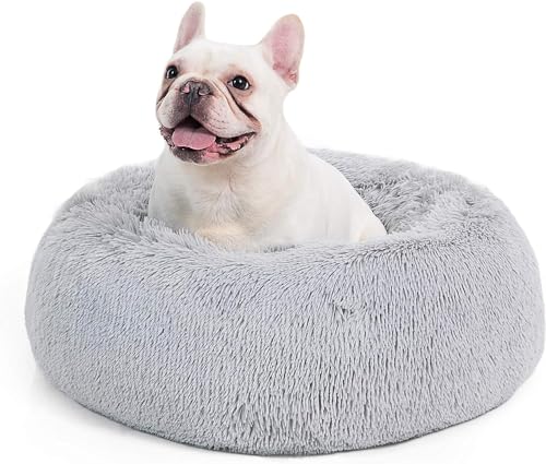 BEDSURE Katzenbett waschbar Flauschiges Katzenbett - Ø 60 cm Katzenschlafplatz für Katzen und kleine Hunde, plüsch Katzenkissen rund Kuschelbett, hellgrau von BEDSURE